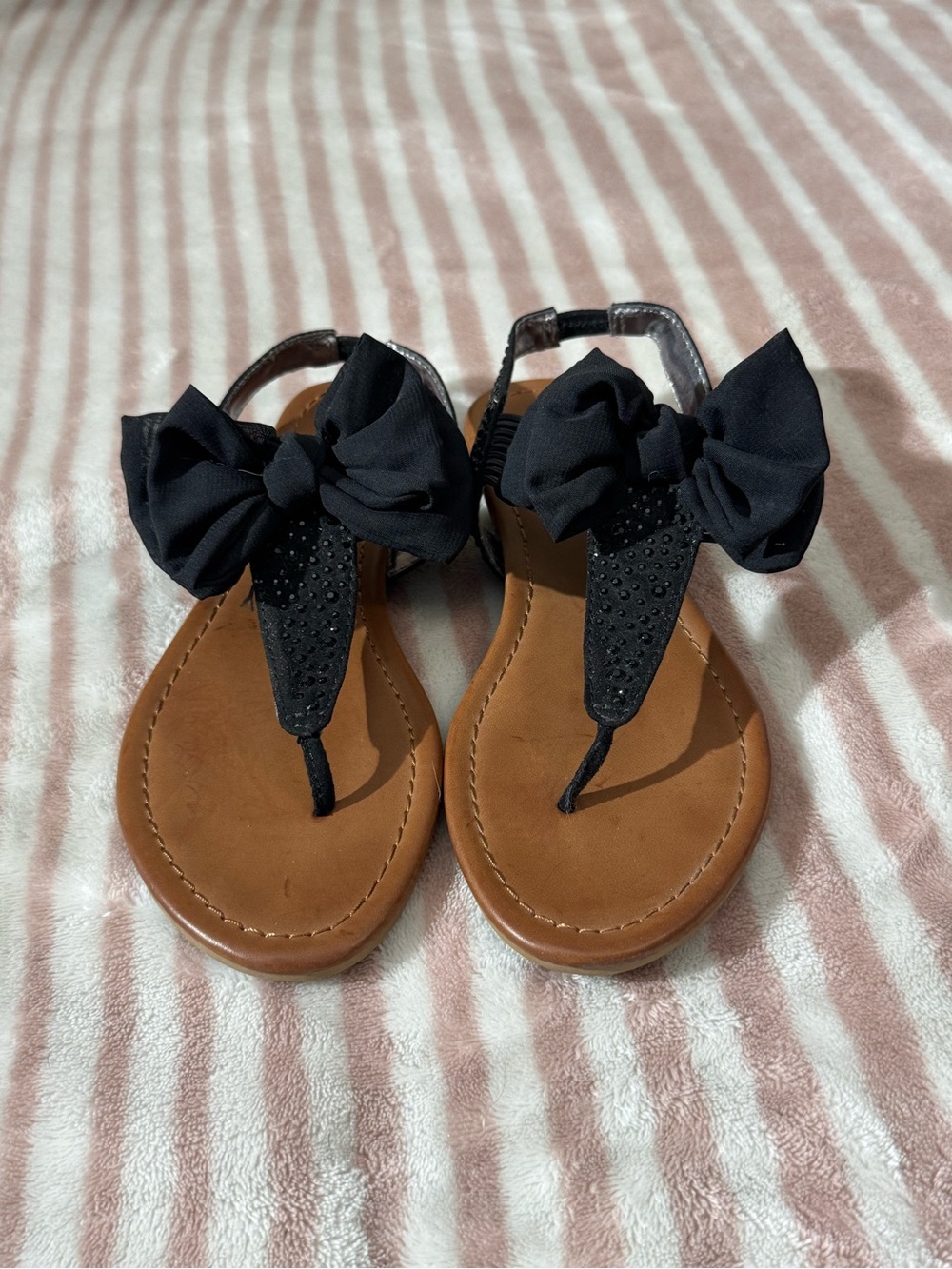 Material Girl Black Sandals with Tan Footbed